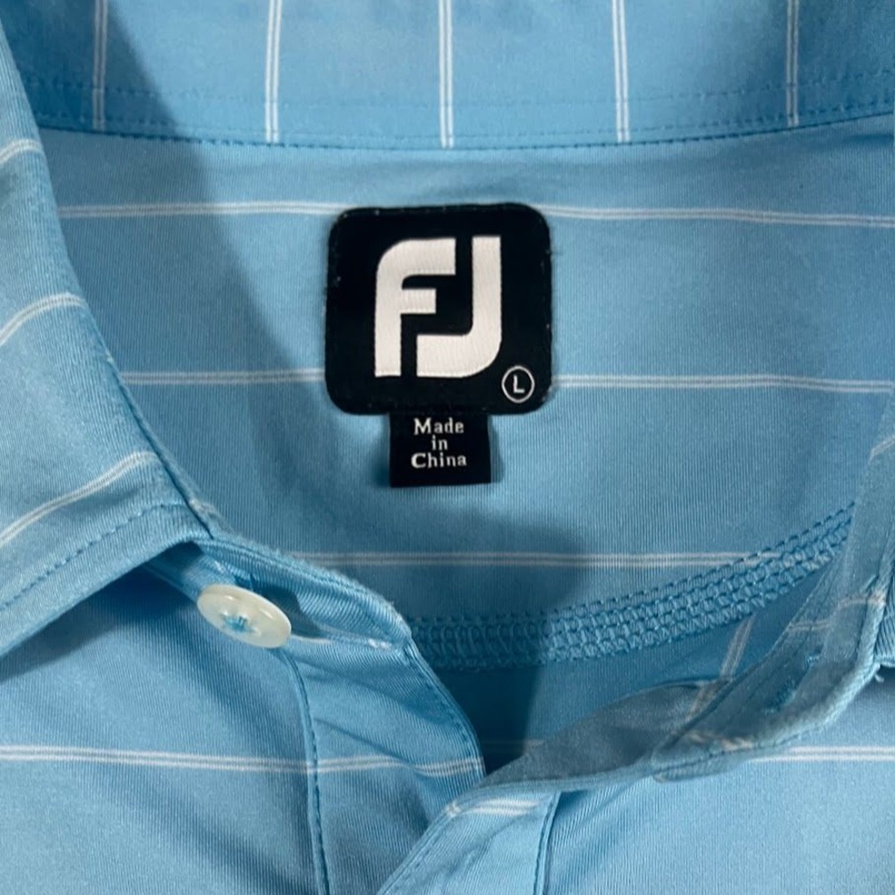FootJoy Mens Large Light Blue Striped Short Sleeve Golf Polo Shirt FJ Logo - Picture 2 of 12